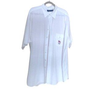Ralph Lauren Mens 2XLT White Linen/Cotton Blend Short Sleeve USA Flag Dress Shir